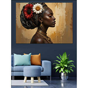 Çiçekli Saçlı Afrikalı Kadın Dekoratif Kanvas - Mdf Ahşap Tablo 50x70 cm