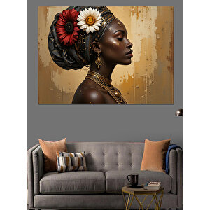 Çiçekli Saçlı Afrikalı Kadın Dekoratif Kanvas - Mdf Ahşap Tablo 50x70 cm