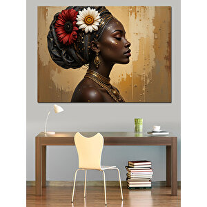 Çiçekli Saçlı Afrikalı Kadın Dekoratif Kanvas - Mdf Ahşap Tablo 50x70 cm