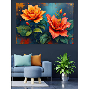 Parlak Turuncu Çiçekler Dekoratif Kanvas - Mdf Ahşap Tablo 100x140 cm