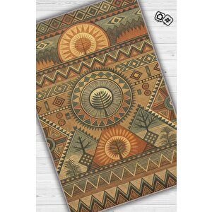 Art Deko Vintage Afrikalı Temalı Çok Renkli Etnik Halı Geometrik Desenli Afrika Halısı 160x240 cm
