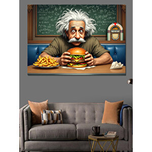 Hamburger Yiyen Einstein Dekoratif Kanvas - Mdf Ahşap Tablo 25x35 cm