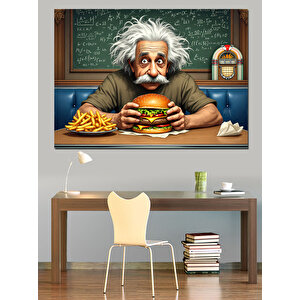 Hamburger Yiyen Einstein Dekoratif Kanvas - Mdf Ahşap Tablo 50x70 cm