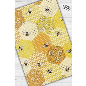 Petek Tonları Dokuma Tabanlı Yıkanabilir Sarı Renk Halı Hayvan Baskılı Renkli Mutfak Halısı 80x120 cm