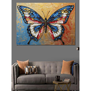 Altın Dokusunda Mavi Kelebek Dekoratif Kanvas - Mdf Ahşap Tablo 50x70 cm