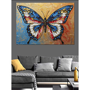 Altın Dokusunda Mavi Kelebek Dekoratif Kanvas - Mdf Ahşap Tablo 50x70 cm
