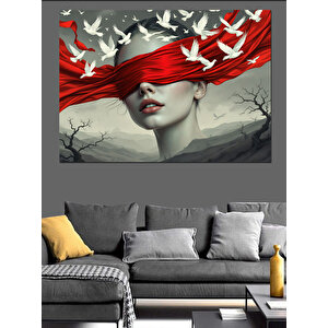 Kuşlarla Gözleri Kapalı Kadın Dekoratif Kanvas - Mdf Ahşap Tablo