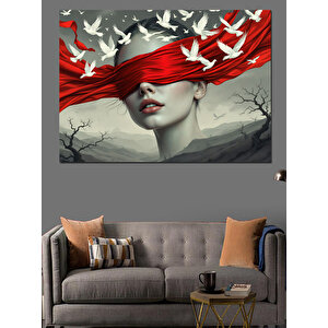 Kuşlarla Gözleri Kapalı Kadın Dekoratif Kanvas - Mdf Ahşap Tablo 70x100 cm