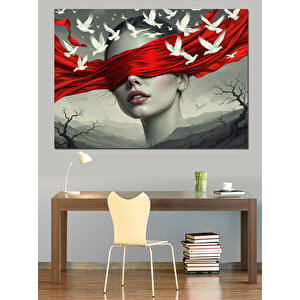 Kuşlarla Gözleri Kapalı Kadın Dekoratif Kanvas - Mdf Ahşap Tablo 70x100 cm