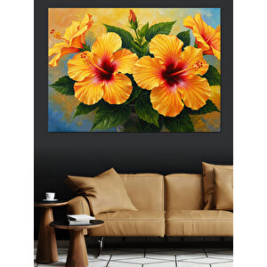 Turuncu Sarı Hibiskus Çiçekleri Dekoratif Kanvas - Mdf Ahşap Tablo