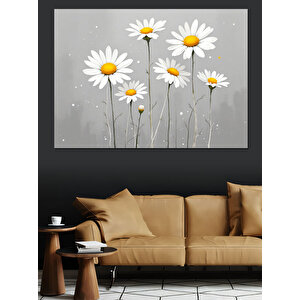 Gri Arka Plan Papatyalar Dekoratif Kanvas - Mdf Ahşap Tablo 70x100 cm