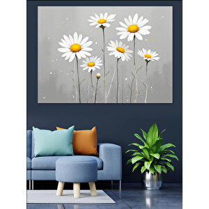 Gri Arka Plan Papatyalar Dekoratif Kanvas - Mdf Ahşap Tablo 70x100 cm