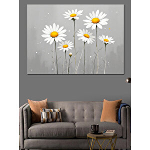 Gri Arka Plan Papatyalar Dekoratif Kanvas - Mdf Ahşap Tablo 70x100 cm