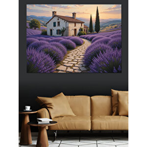 Lavanta Bahçeli Taş Ev Dekoratif Kanvas - Mdf Ahşap Tablo 100x140 cm