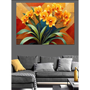 Sarı Çiçekli Yeşil Yapraklar Dekoratif Kanvas - Mdf Ahşap Tablo 50x70 cm