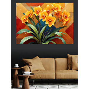 Sarı Çiçekli Yeşil Yapraklar Dekoratif Kanvas - Mdf Ahşap Tablo 50x70 cm