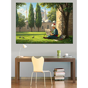Bahçede Resim Çizen Genç Dekoratif Kanvas - Mdf Ahşap Tablo 25x35 cm