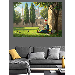 Bahçede Resim Çizen Genç Dekoratif Kanvas - Mdf Ahşap Tablo 25x35 cm