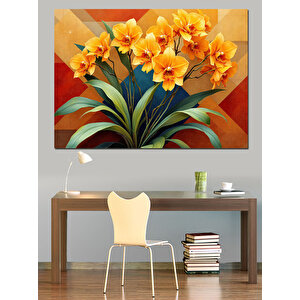 Sarı Çiçekli Yeşil Yapraklar Dekoratif Kanvas - Mdf Ahşap Tablo 25x35 cm