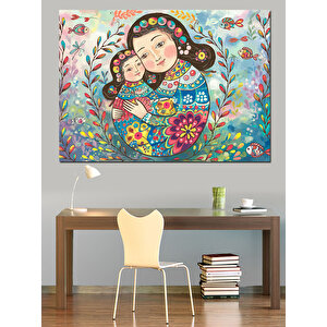 Çiçekli Anne Ve Kız Dekoratif Kanvas - Mdf Ahşap Tablo 70x100 cm