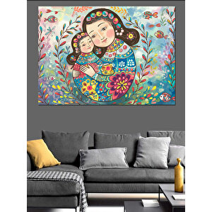 Çiçekli Anne Ve Kız Dekoratif Kanvas - Mdf Ahşap Tablo 70x100 cm