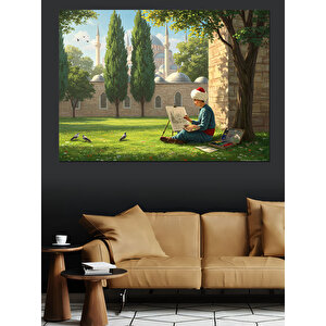 Bahçede Resim Çizen Genç Dekoratif Kanvas - Mdf Ahşap Tablo 100x140 cm