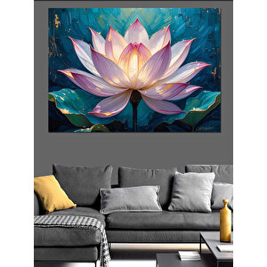 Işıltılı Renkli Lotus Çiçeği Dekoratif Kanvas - Mdf Ahşap Tablo 100x140 cm