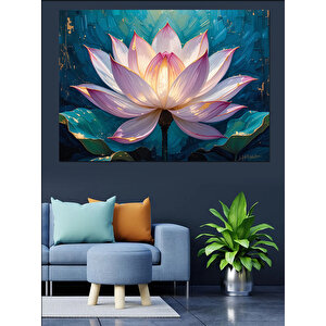 Işıltılı Renkli Lotus Çiçeği Dekoratif Kanvas - Mdf Ahşap Tablo 100x140 cm