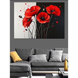 Kırmızı Gelincik Çiçeği Demeti Dekoratif Kanvas - Mdf Ahşap Tablo 100x140 cm