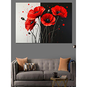 Kırmızı Gelincik Çiçeği Demeti Dekoratif Kanvas - Mdf Ahşap Tablo 25x35 cm