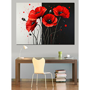 Kırmızı Gelincik Çiçeği Demeti Dekoratif Kanvas - Mdf Ahşap Tablo 25x35 cm