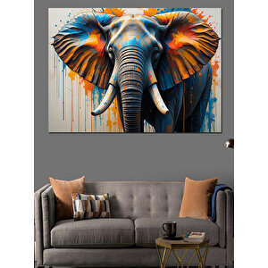 Renkli Fil Portresi Dekoratif Kanvas - Mdf Ahşap Tablo 70x100 cm