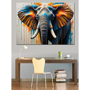 Renkli Fil Portresi Dekoratif Kanvas - Mdf Ahşap Tablo 70x100 cm