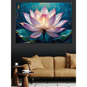 Işıltılı Renkli Lotus Çiçeği Dekoratif Kanvas - Mdf Ahşap Tablo 50x70 cm