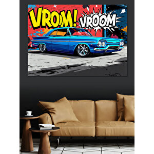 Vroom Araba Çizgi İllüstrasyon Dekoratif Kanvas - Mdf Ahşap Tablo 70x100 cm