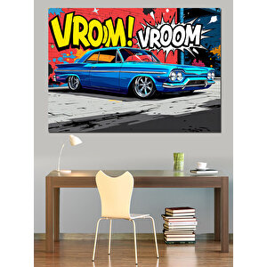 Vroom Araba Çizgi İllüstrasyon Dekoratif Kanvas - Mdf Ahşap Tablo 35x50 cm