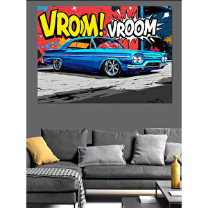 Vroom Araba Çizgi İllüstrasyon Dekoratif Kanvas - Mdf Ahşap Tablo 35x50 cm