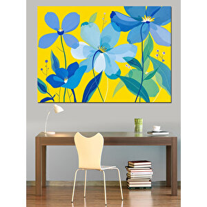 Renkli Mavi Çiçek Deseni Dekoratif Kanvas - Mdf Ahşap Tablo 50x70 cm