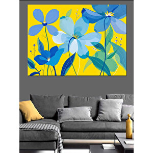 Renkli Mavi Çiçek Deseni Dekoratif Kanvas - Mdf Ahşap Tablo 70x100 cm