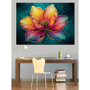 Büyük Renkli Çiçek Dekoratif Kanvas - Mdf Ahşap Tablo 50x70 cm