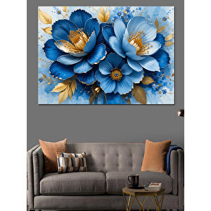 Mavi Çiçekler Deseni Dekoratif Kanvas - Mdf Ahşap Tablo 70x100 cm