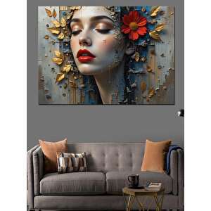 Çiçekli Duygusal Kadın İllüstrasyonu Dekoratif Kanvas - Mdf Ahşap Tablo 70x100 cm