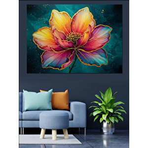 Büyük Renkli Çiçek Dekoratif Kanvas - Mdf Ahşap Tablo 100x140 cm