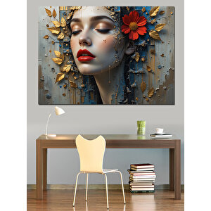 Çiçekli Duygusal Kadın İllüstrasyonu Dekoratif Kanvas - Mdf Ahşap Tablo 50x70 cm