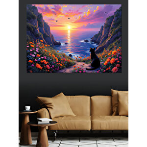 Çiçekli Vadi Gün Batımı Dekoratif Kanvas - Mdf Ahşap Tablo 100x140 cm