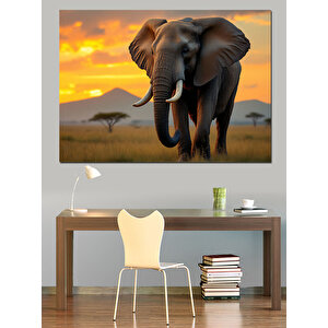 Afrika Yürüyen Fil Dekoratif Kanvas - Mdf Ahşap Tablo 70x100 cm