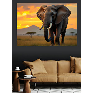 Afrika Yürüyen Fil Dekoratif Kanvas - Mdf Ahşap Tablo