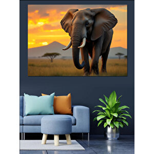Afrika Yürüyen Fil Dekoratif Kanvas - Mdf Ahşap Tablo