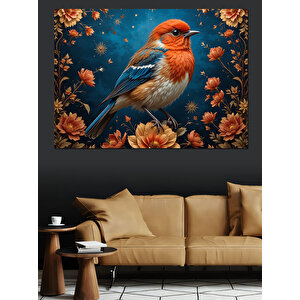 Çiçekler Arasında Mavi Kuş Dekoratif Kanvas - Mdf Ahşap Tablo 50x70 cm