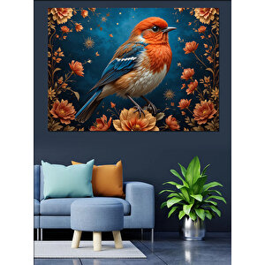 Çiçekler Arasında Mavi Kuş Dekoratif Kanvas - Mdf Ahşap Tablo 50x70 cm